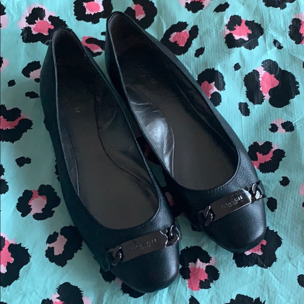 COACH Bianca Black Leather Flats Size 9